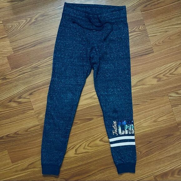 NWOT Justice CHEER Joggers Blue With Multicolor Sequin Letters Size 7 - Picture 1 of 9